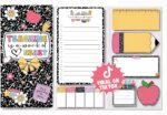 Folded BEAWART sticky notes set with "Teaching is a Work of Heart" quote, open to show various note designs.