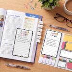 Folded BEAWART sticky notes set with "Teaching is a Work of Heart" quote, open to show various note designs.