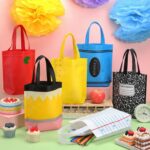 A set of 24 colorful non-woven tote bags with various back-to-school designs like pencils, crayons, and apples.