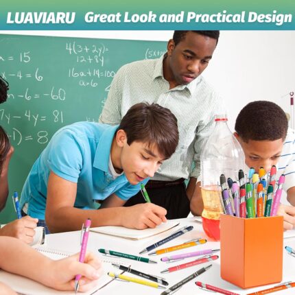 A colorful assortment of 40 LUAVIARU motivational pens, each with a stylus tip, displayed with individual bags.