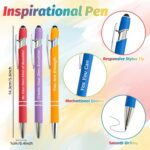 A colorful assortment of 40 LUAVIARU motivational pens, each with a stylus tip, displayed with individual bags.