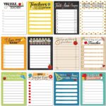 A set of 12 colorful Pajean teacher notepads with various appreciation-themed designs, each 3x4 inches and lined.