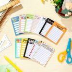 A set of 12 colorful Pajean teacher notepads with various appreciation-themed designs, each 3x4 inches and lined.