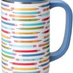 Swig Life 30oz Insulated Mega Mug in "Teacher Life" pattern with handle and straw, against a plain background.
