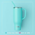 Swig Life 30oz Insulated Mega Mug in "Teacher Life" pattern with handle and straw, against a plain background.