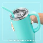 Swig Life 30oz Insulated Mega Mug in "Teacher Life" pattern with handle and straw, against a plain background.