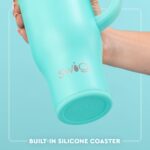 Swig Life 30oz Insulated Mega Mug in "Teacher Life" pattern with handle and straw, against a plain background.