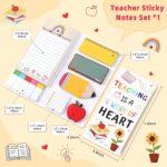 Close-up of a TecquorA Teacher Sticky Notes set with various pads featuring school and teacher themed designs.
