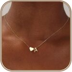 Close-up of a Turandoss 18K gold plated heart initial necklace with a letter A pendant on a white background.