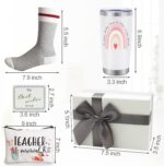 White 20 OZ insulated tumbler with teacher quote, funny socks, and a pen bag, all in a gift box.