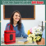 A set of 24 colorful Wesnoy reusable non-woven tote bags with handles, featuring various school-themed designs like crayons a