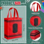 A stack of Wesnoy reusable gift bags with school-themed designs like pencils, crayons, and notebook paper, with handles.